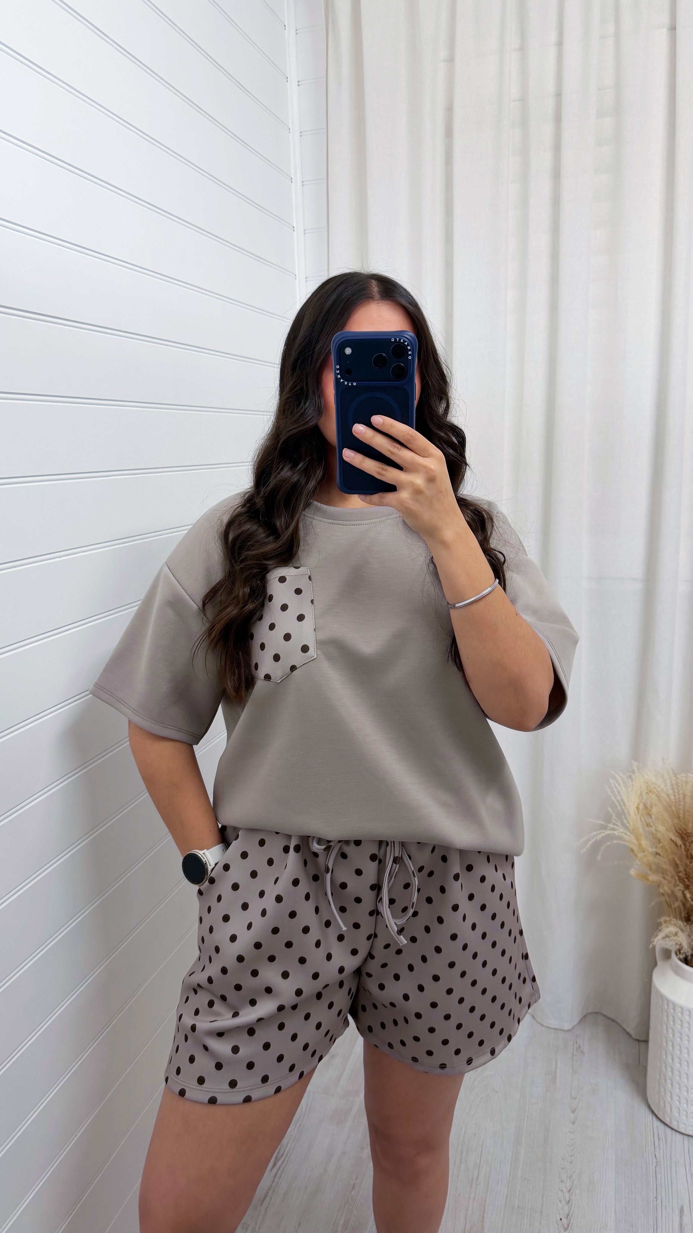 Polka Dot Baggy T-Shirt and Shorts Co-Ord - MOCHA