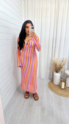 Zig Zag Ring Neck Maxi Dress PINK