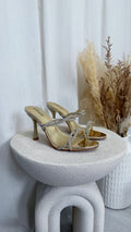 Diamante Criss Cross Slip On Heels - GOLD