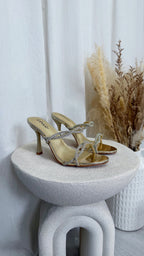 Diamante Criss Cross Slip On Heels - GOLD