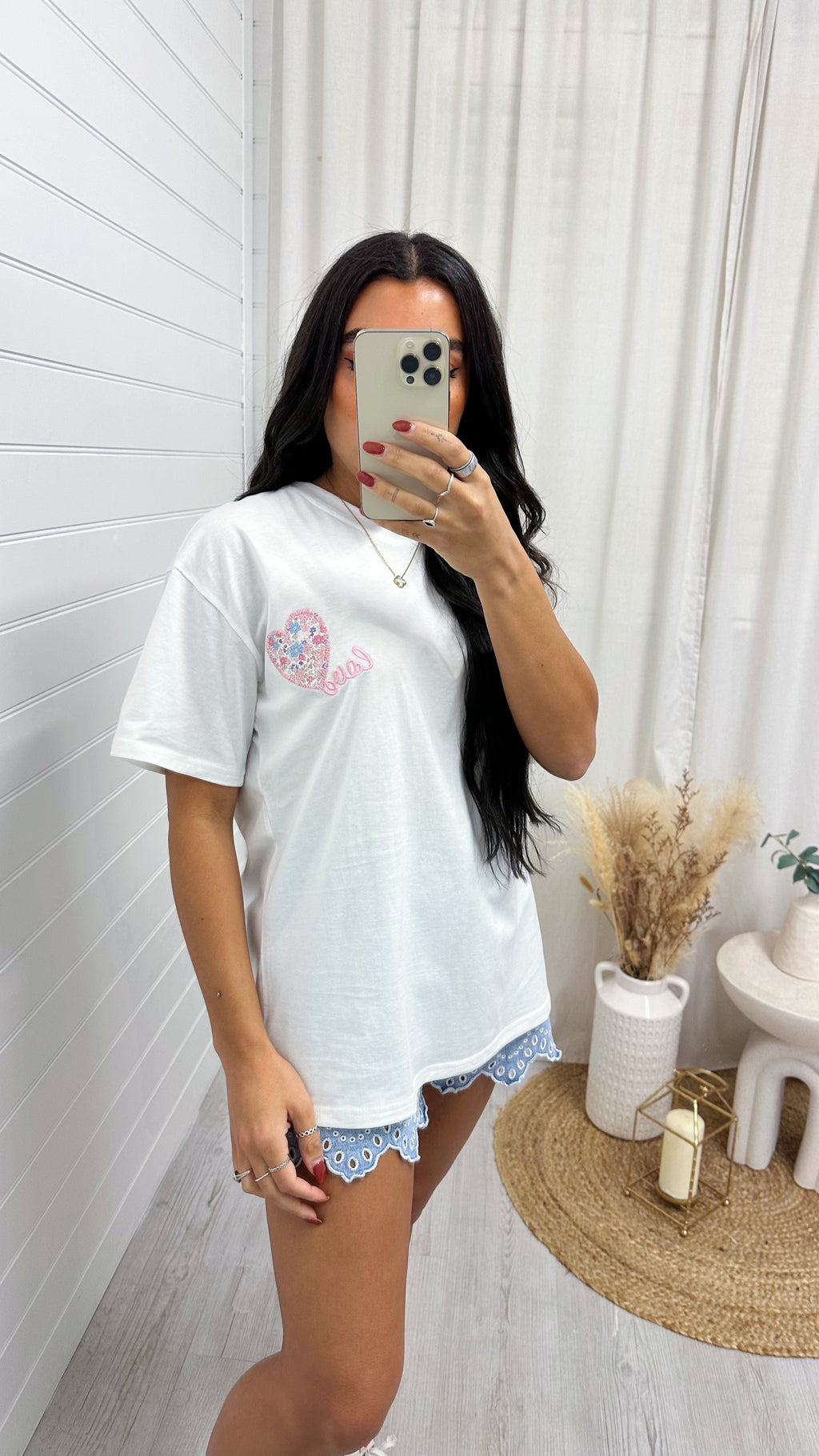 Embroided Love Heart T-Shirt - PINK