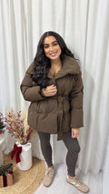 Belted Chunky Puffer Coat - BROWN