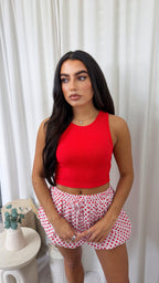 Ribbed Crop Vest Top - RED