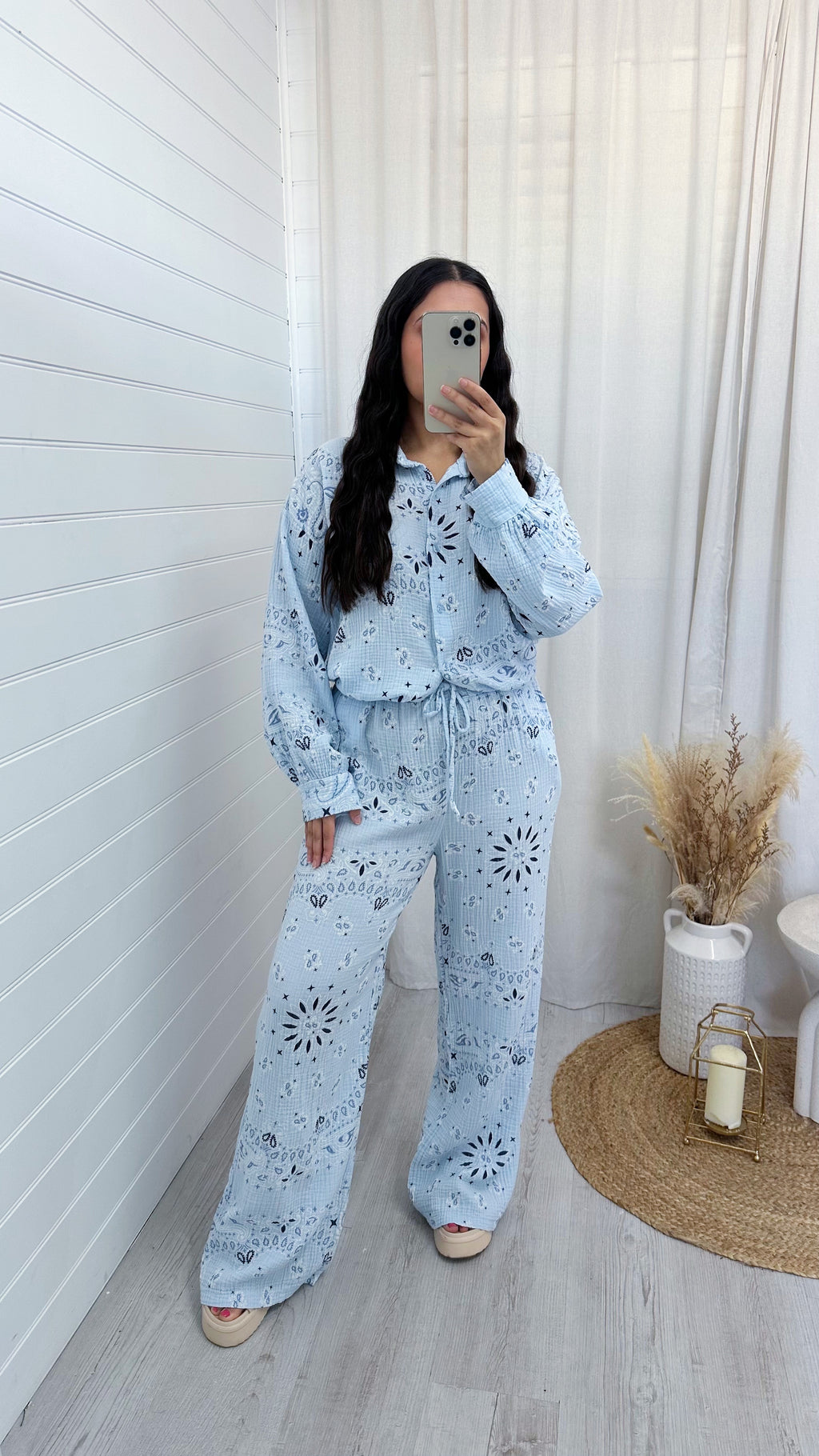Paisley Cheesecloth Shirt and Trousers Co-Ord - BLUE