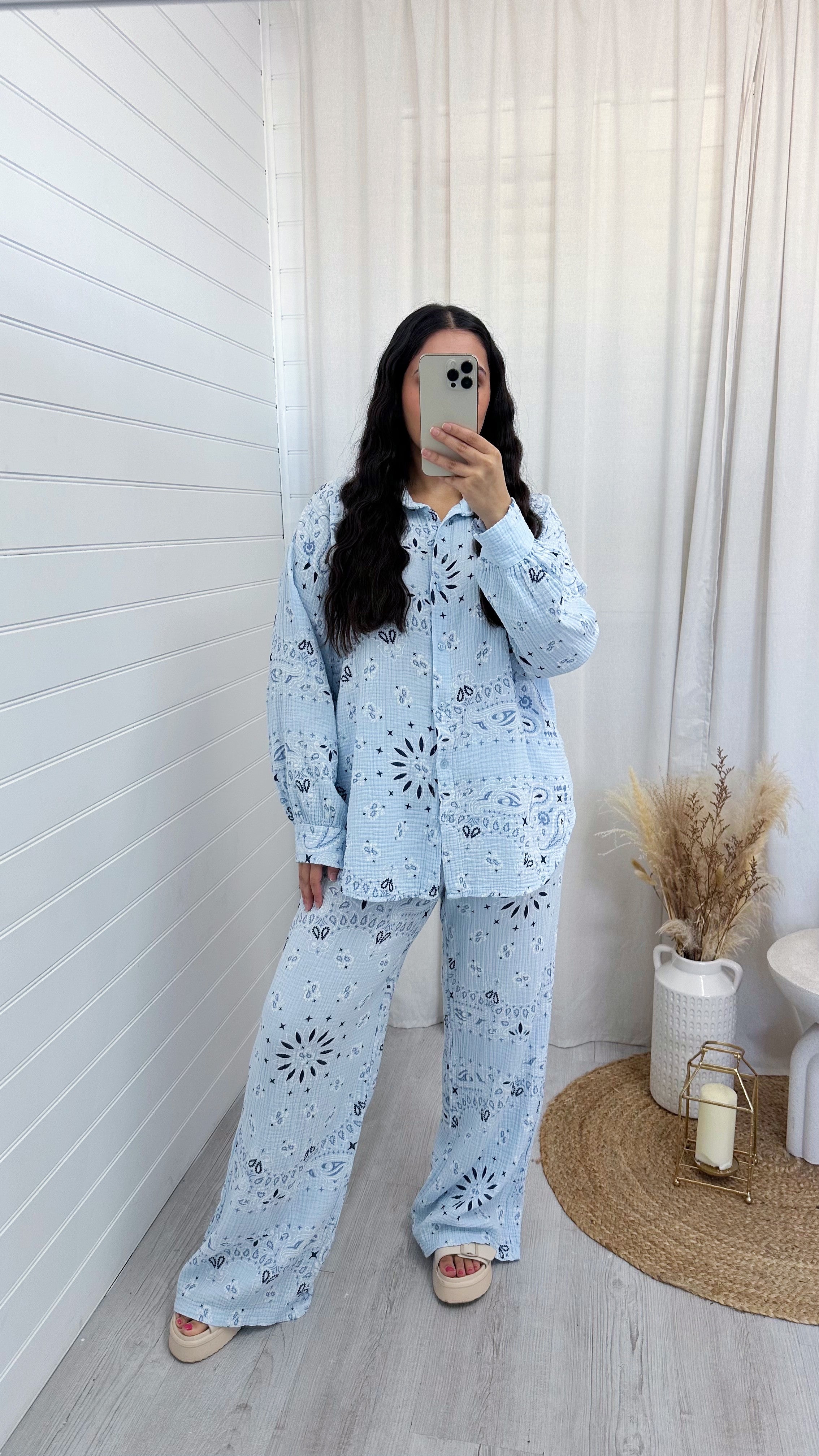 Paisley Cheesecloth Shirt and Trousers Co-Ord - BLUE