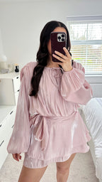 Chiffon Shoulder Padded Dress - DUSTY PINK