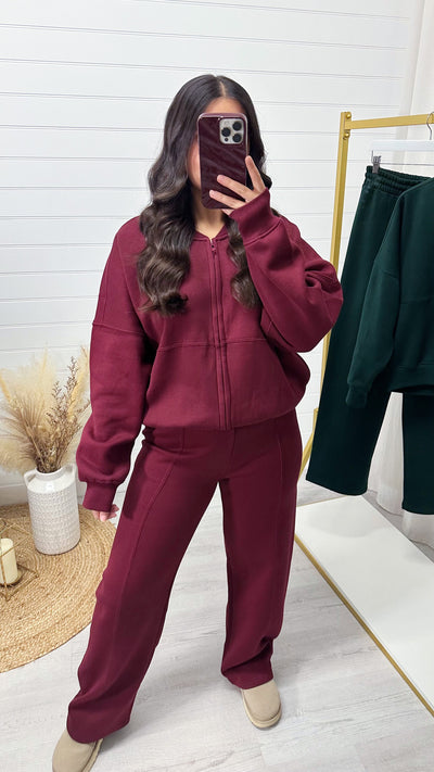 Bomber Jacket and Seam Front Joggers Tracksuit - WINE