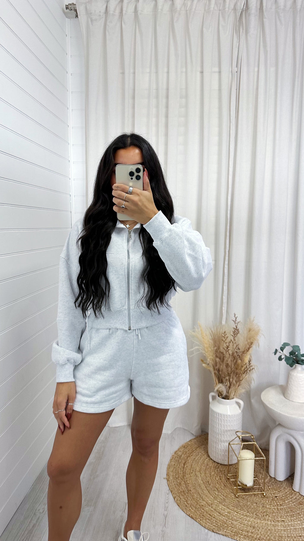 Cropped Jacket and Shorts Co-Ord - LIGHT GREY