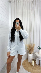 Cropped Jacket and Shorts Co-Ord - LIGHT GREY