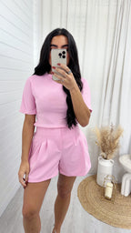 Basic Jersey T-Shirt and Shorts Co-Ord - PINK