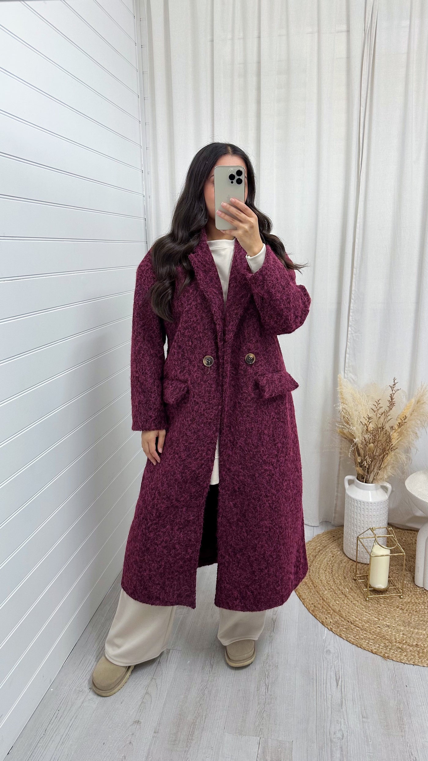 Soft Mohair Duster Coat - WINE