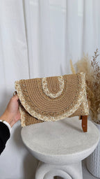 Crochet Arch Pattern Boho Clutch Bag - BEIGE