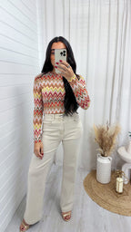 Straight Leg High Waisted Jeans - BEIGE
