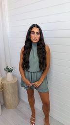 Halter Neck Frill Dress - KHAKI