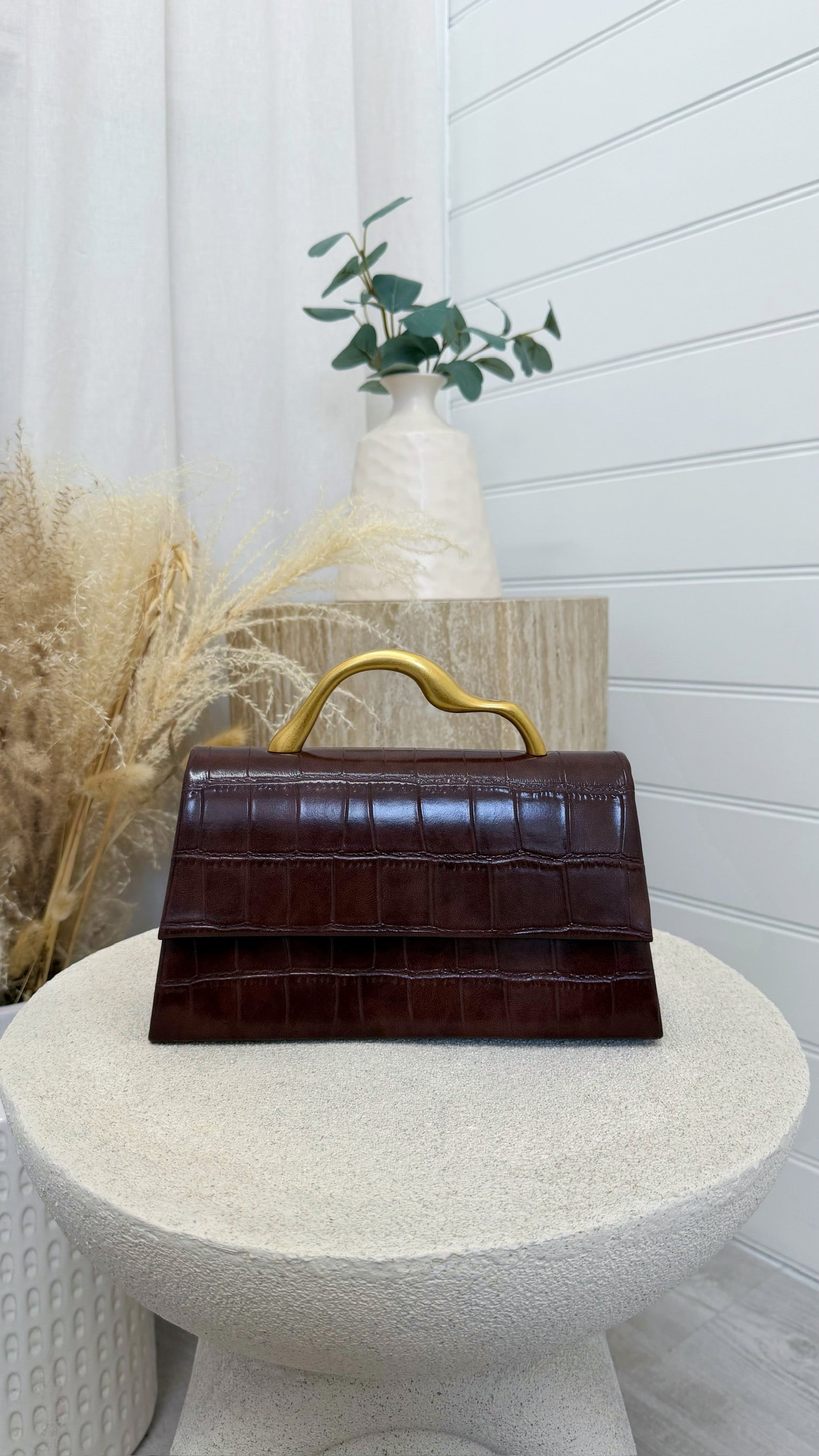 Crocodile Print Handbag - BROWN