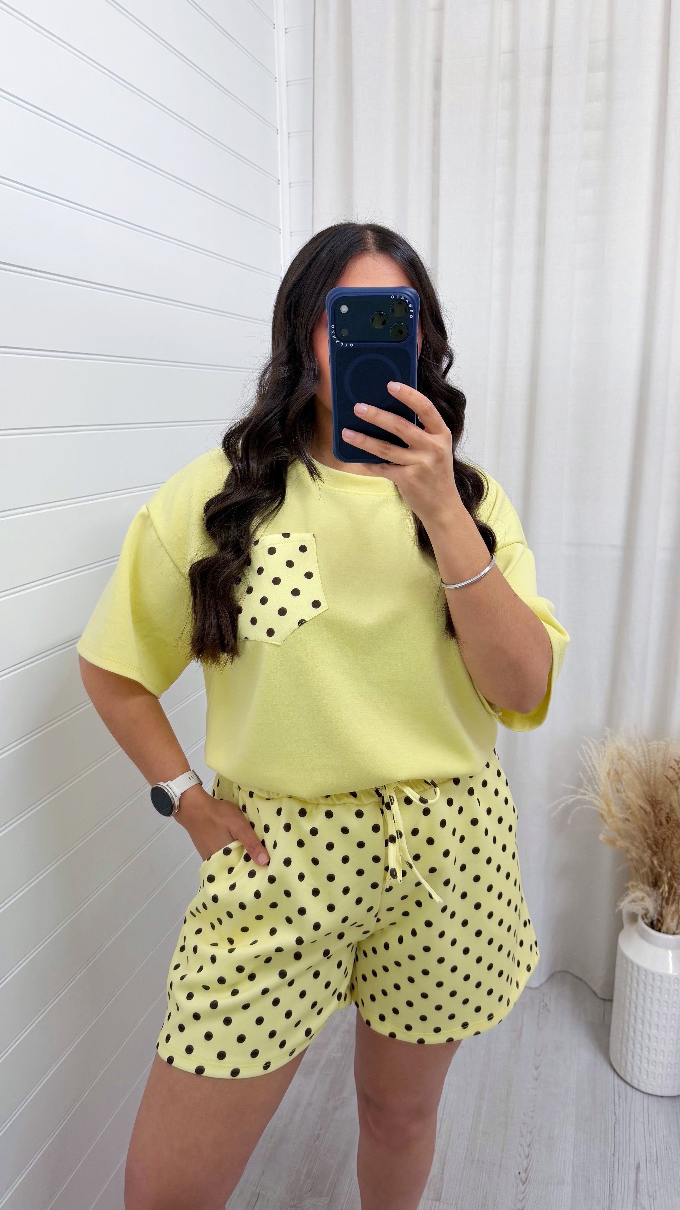 Polka Dot Baggy T-Shirt and Shorts Co-Ord - LEMON