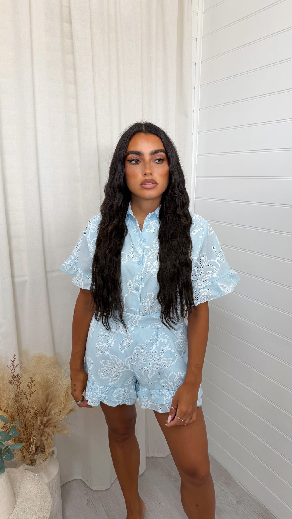 Embroidery Anglaise Shirt and Frill Skort Co-Ord - BLUE