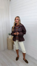 Cinch Waist Peplum Leather Jacket - BURGUNDY