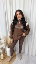 'Bad Blood' Embroidered Slogan Collared Sweatshirt - BROWN