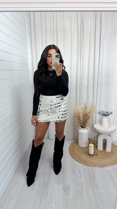Sequin Disc Mini Skirt - WHITE GOLD
