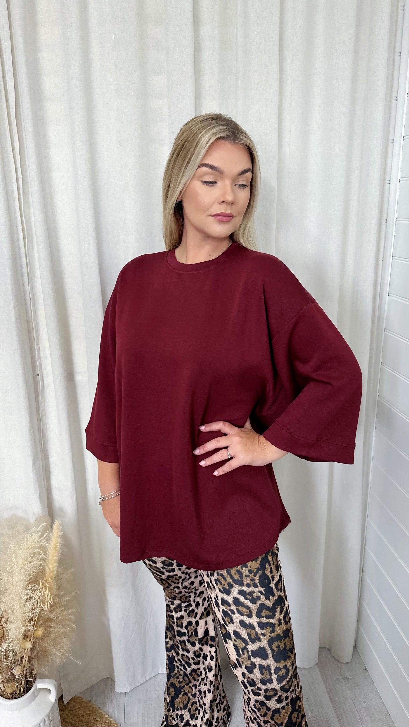 Drop Sleeve Oversized T-Shirt - WINE