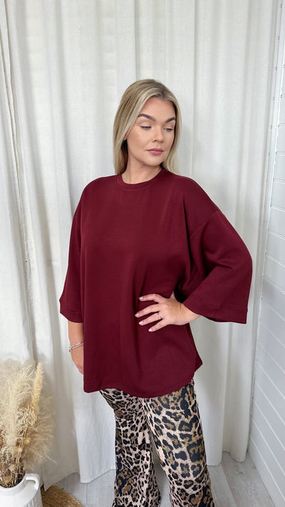 Drop Sleeve Oversized T-Shirt - WINE