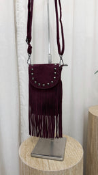 Suede Fringe Mini Cross Body Bag - BERRY