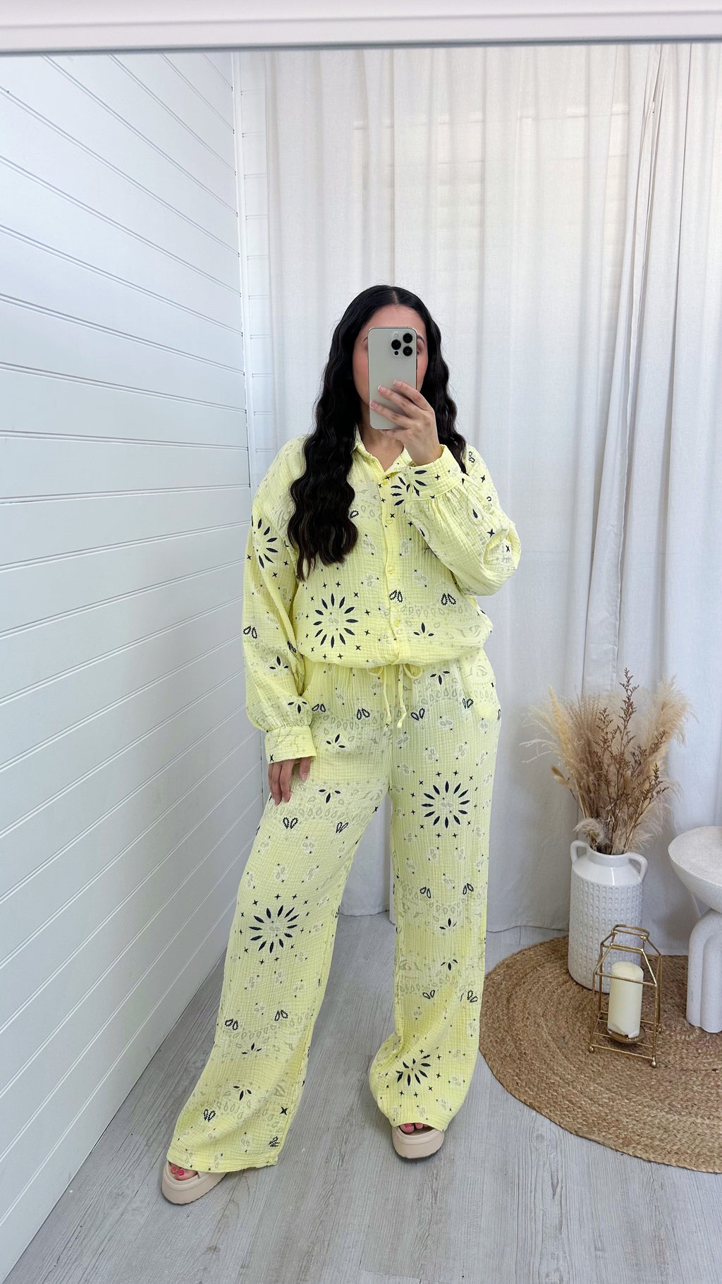 Paisley Cheesecloth Shirt and Trousers Co-Ord - YELLOW