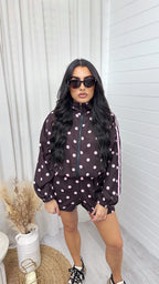 Retro Stripe Polka Dot Jacket and Shorts Co-Ord - BROWN/PINK