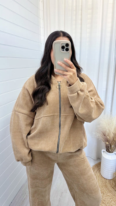 Cord Oversized Bomber Jacket and Joggers Co-Ord - CARAMEL