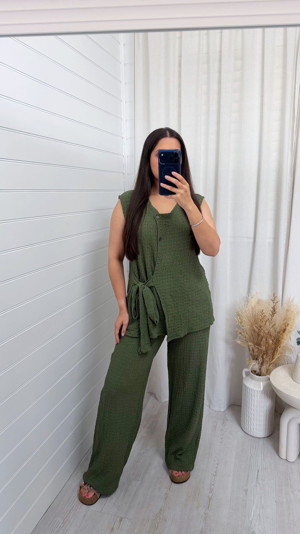 Wrap Over Sleeveless Top and Trousers Co-Ord - KHAKI