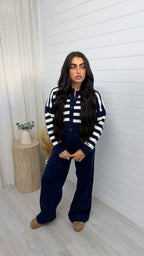 Stripe Knitted Cardigan and Trousers Co-Ord - NAVY
