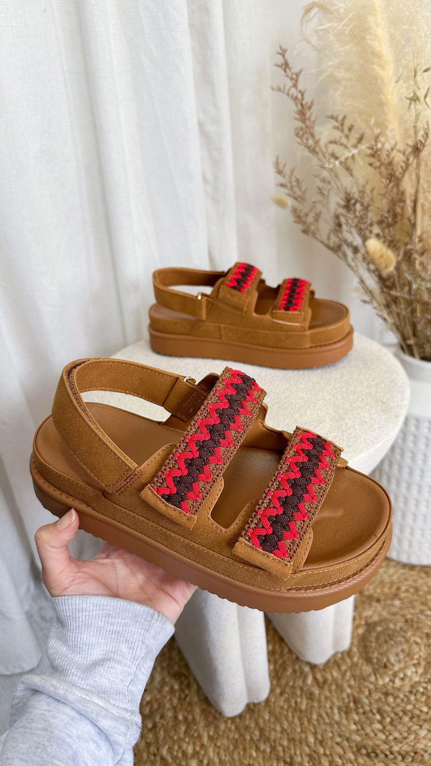 Double Crochet Strap Crochet Sandals - CAMEL