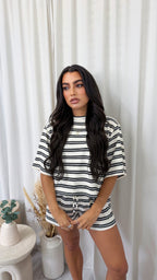 Stripey Cotton Crop Top and Shorts Co-Ord - WHITE