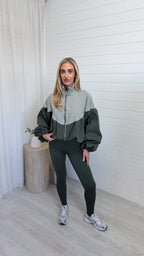 Gingham Puff Ball Jacket - KHAKI