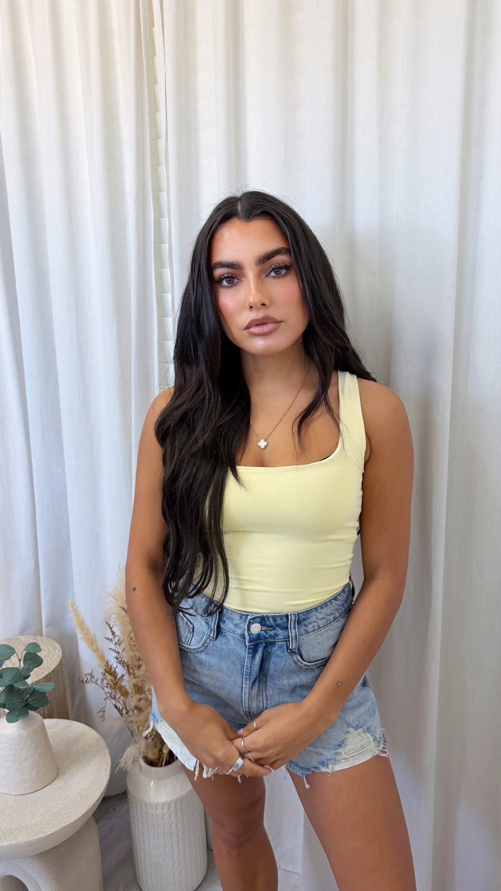 Basic Square Neck Vest Top - LEMON