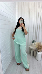 Metallic Mesh T-Shirt and Trouser Co-Ord - MINT