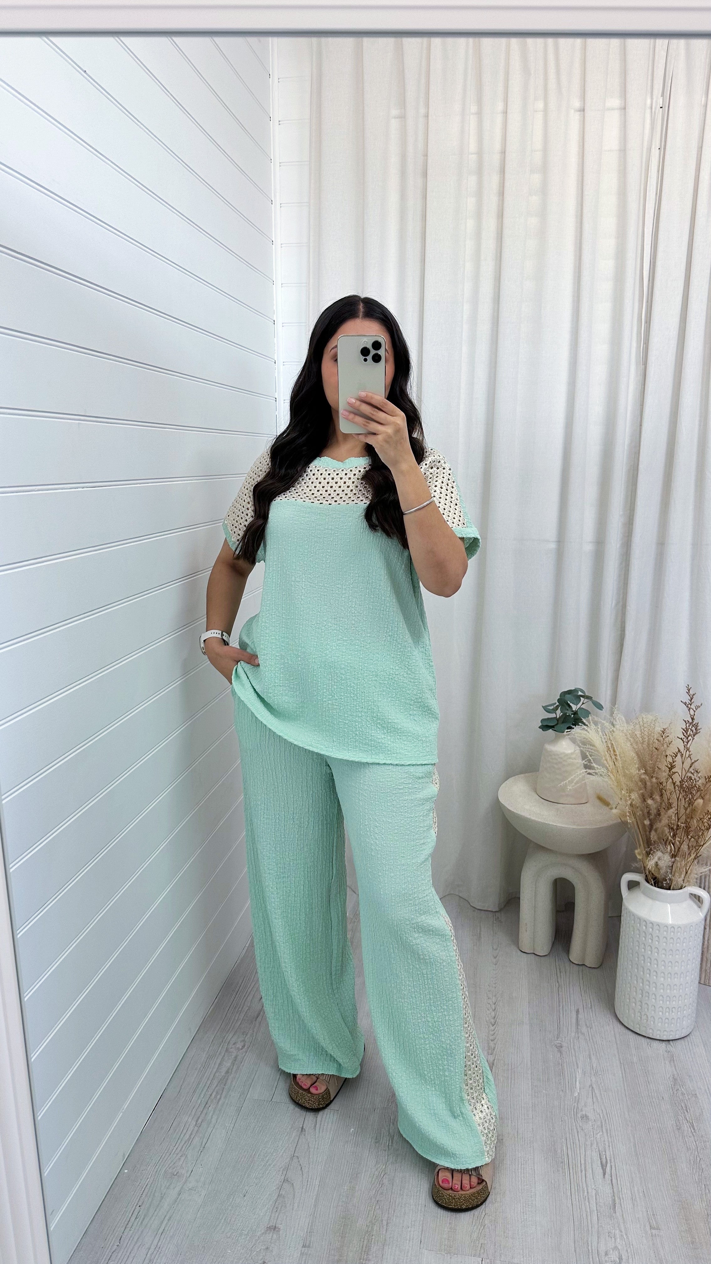 Metallic Mesh T-Shirt and Trouser Co-Ord - MINT