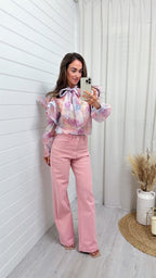 Straight Leg High Waisted Jeans - PINK