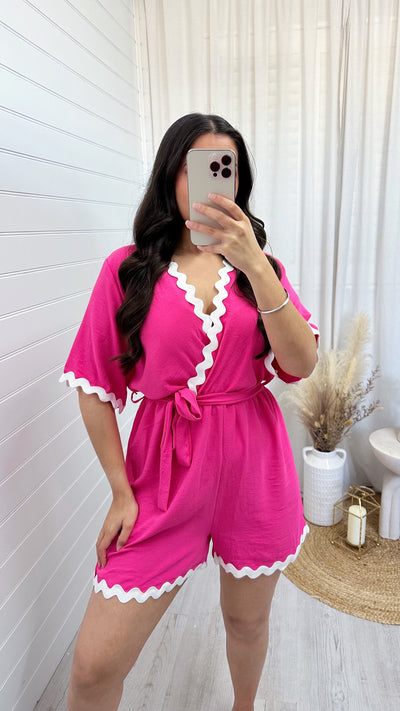 Scalloped Trim Wrap Over Playsuit - PINK