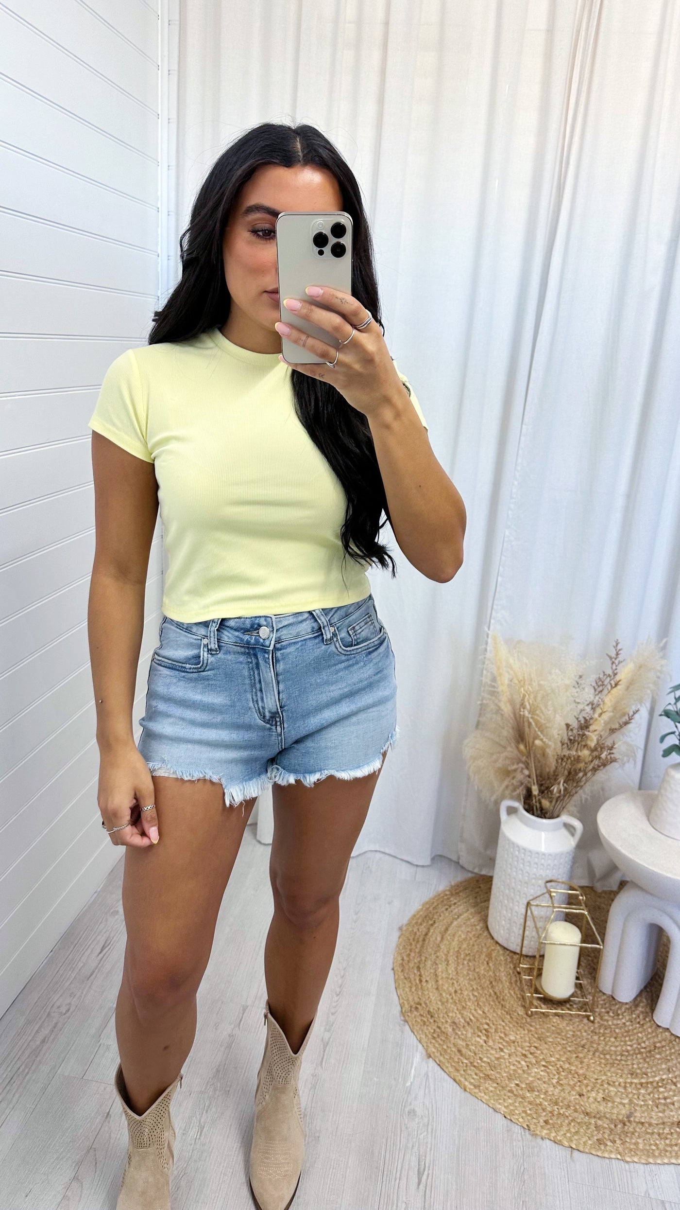 Ribbed Basic Crop Top - LEMON