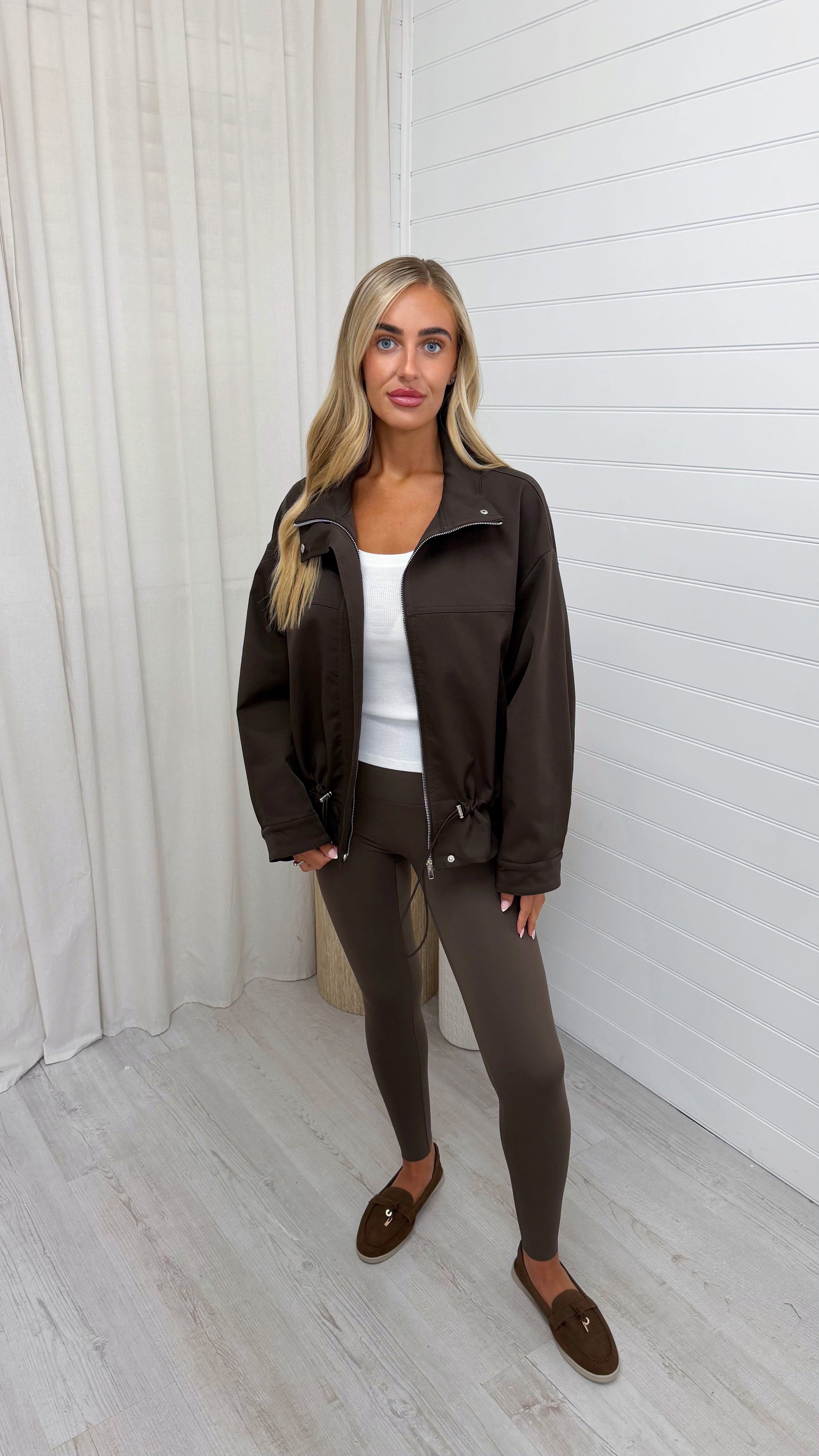 Toggle Hem Utility Jacket - BROWN