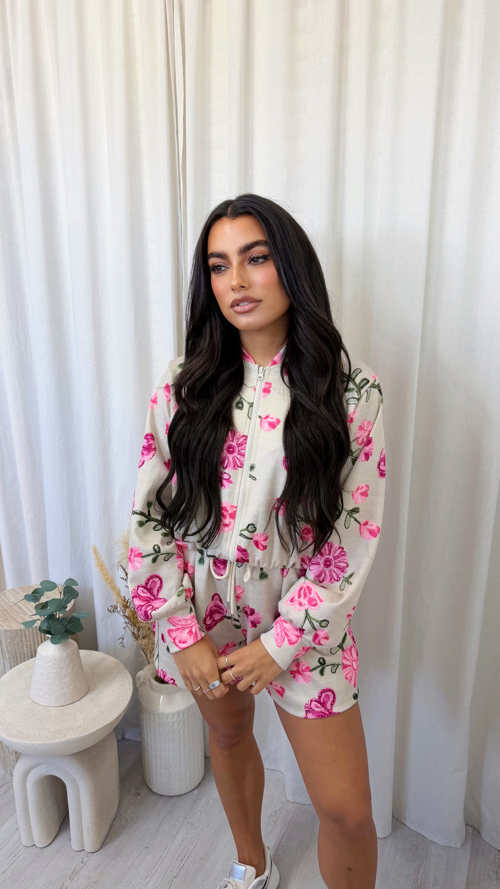 Floral Print Bomber Jacket and Shorts Co-Ord - PINK