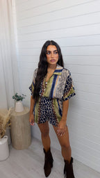 Reptile Print Crop Shirt and Shorts Co-Ord - NAVY
