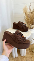 Chunky Platform Tassel Wedges - BROWN