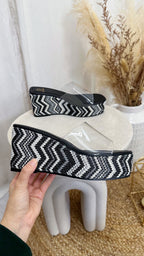 Clear Strap Platform Espadrille Wedges - BLACK/WHITE