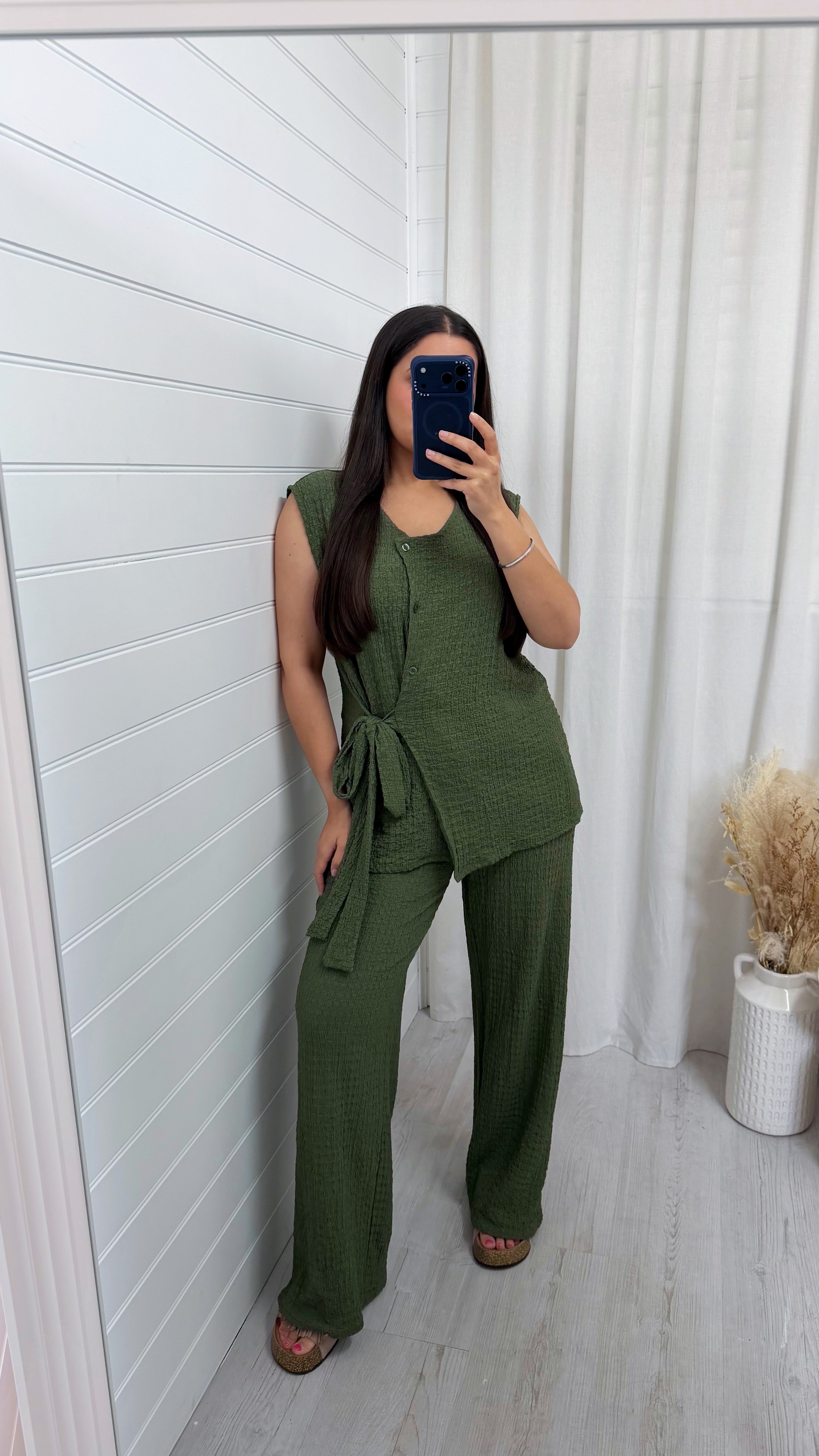 Wrap Over Sleeveless Top and Trousers Co-Ord - KHAKI