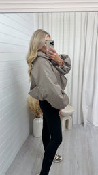 Balloon Sleeve Puffer Jacket - TAUPE