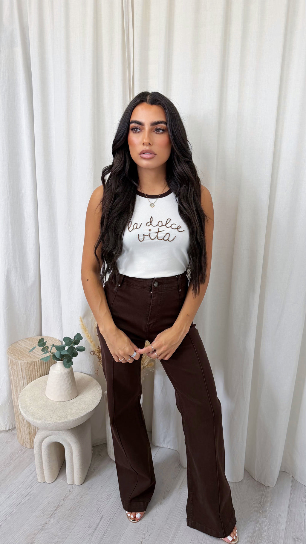 La Dolce Vita Beaded Vest Top - WHITE