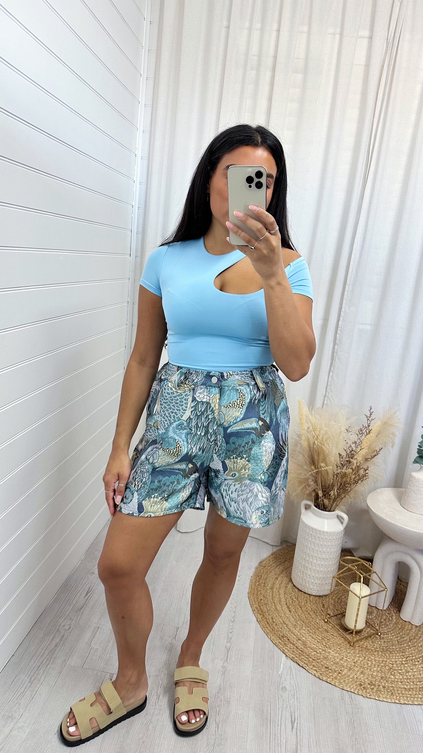 Cut Out Stretchy Bodysuit - BLUE